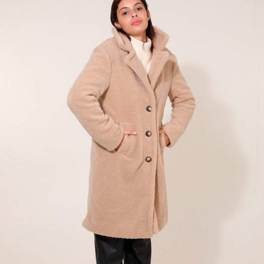 Heated long teddy jacket - Marisol Taupe
