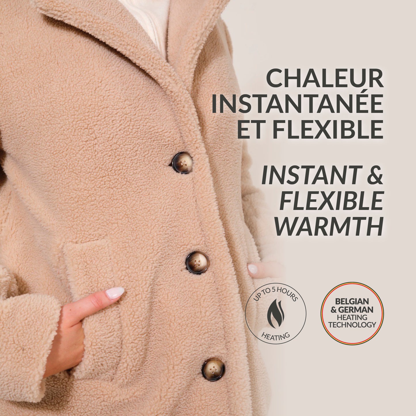 Heated long teddy jacket - Marisol Taupe