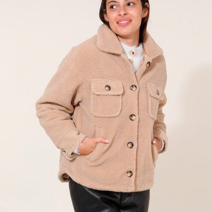 Heated teddy jacket - Odette Taupe