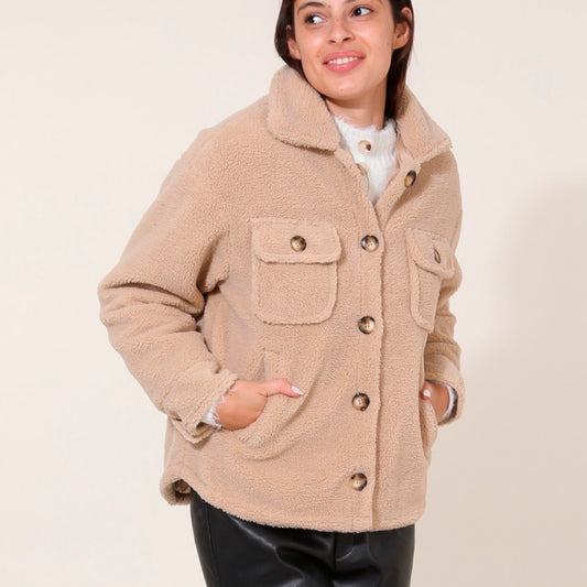 Heated teddy jacket - Odette Taupe