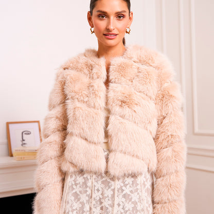 Heated fake fur jacket - Elara Taupe - Taille unique