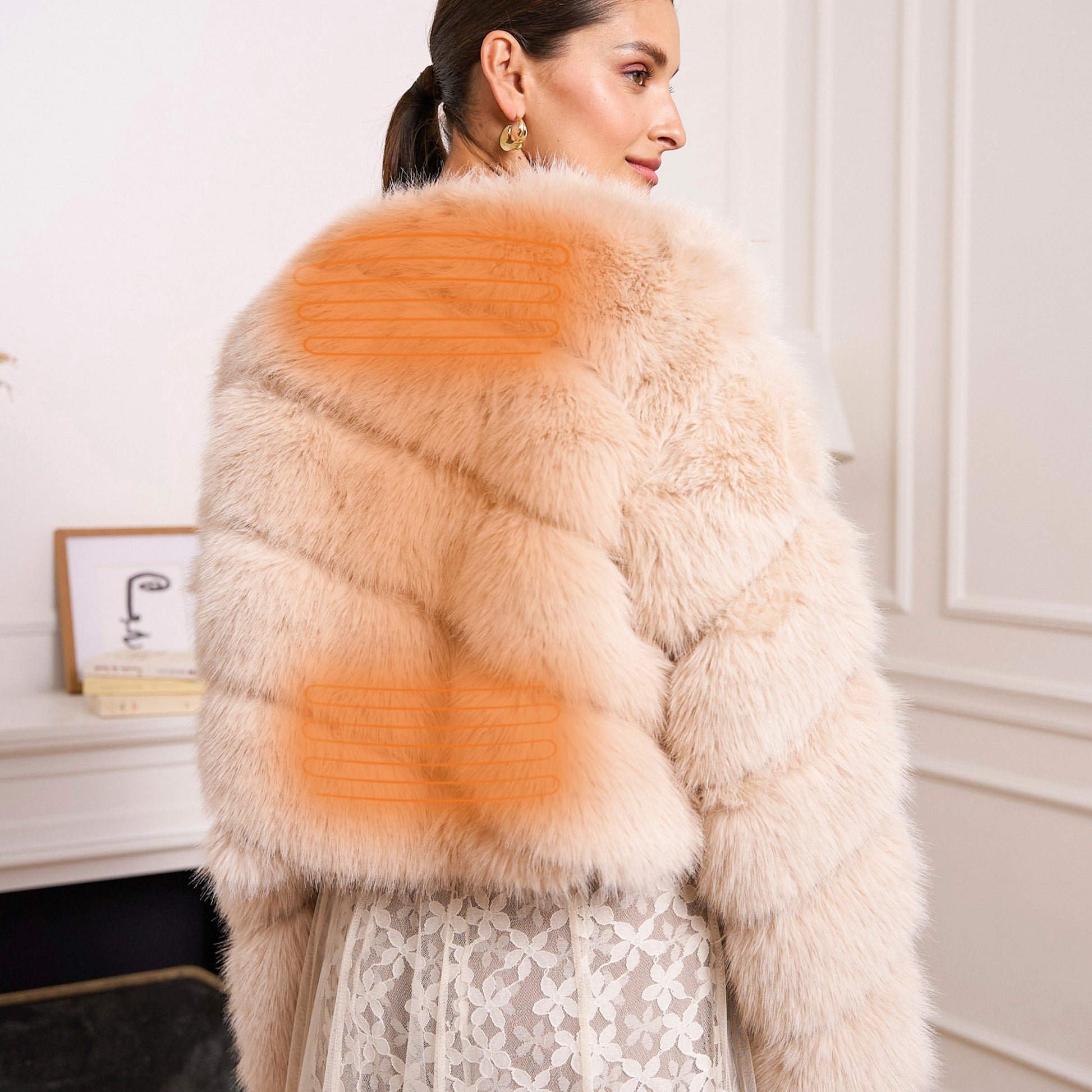 Heated fake fur jacket - Elara Taupe - Taille unique