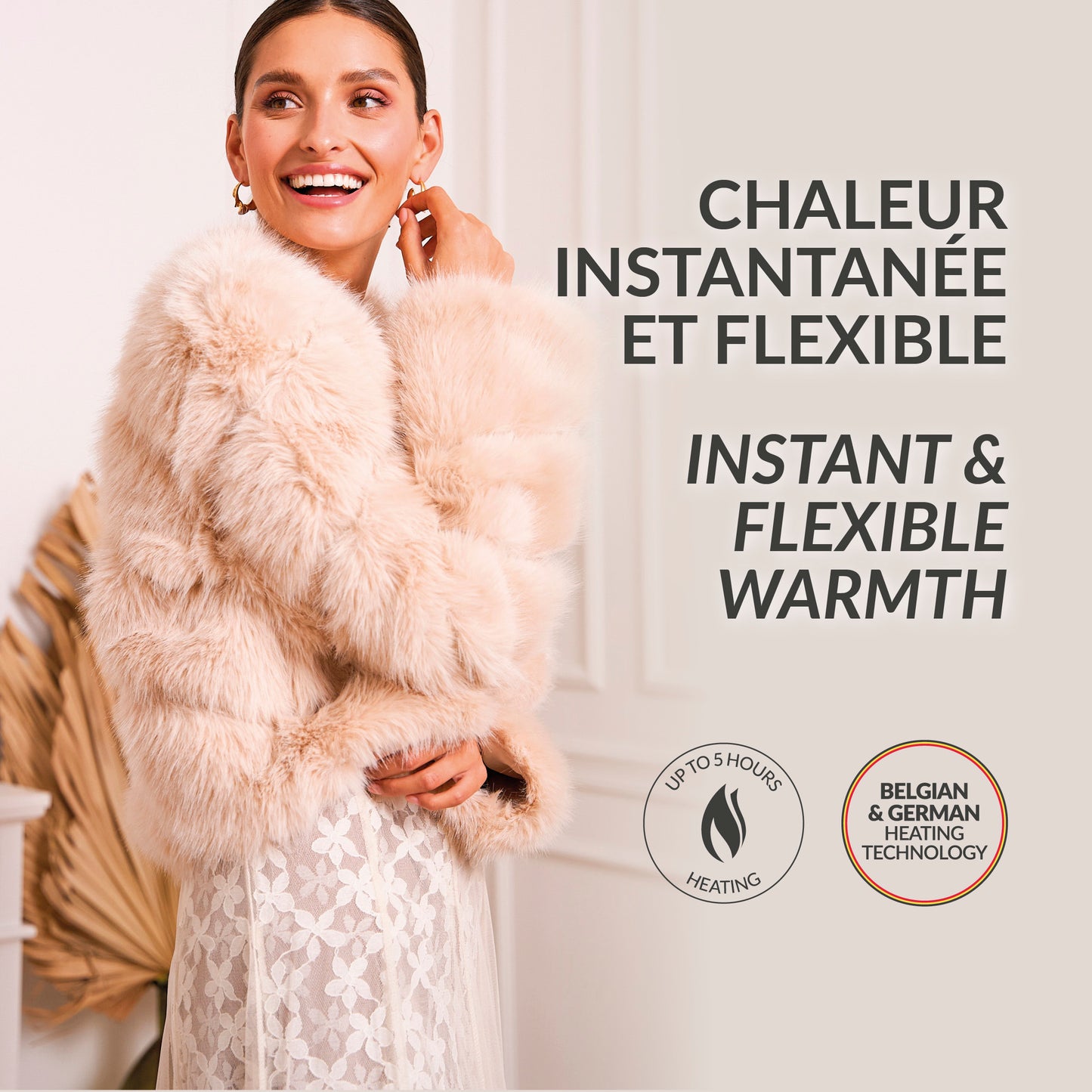 Heated fake fur jacket - Elara Taupe - Taille unique