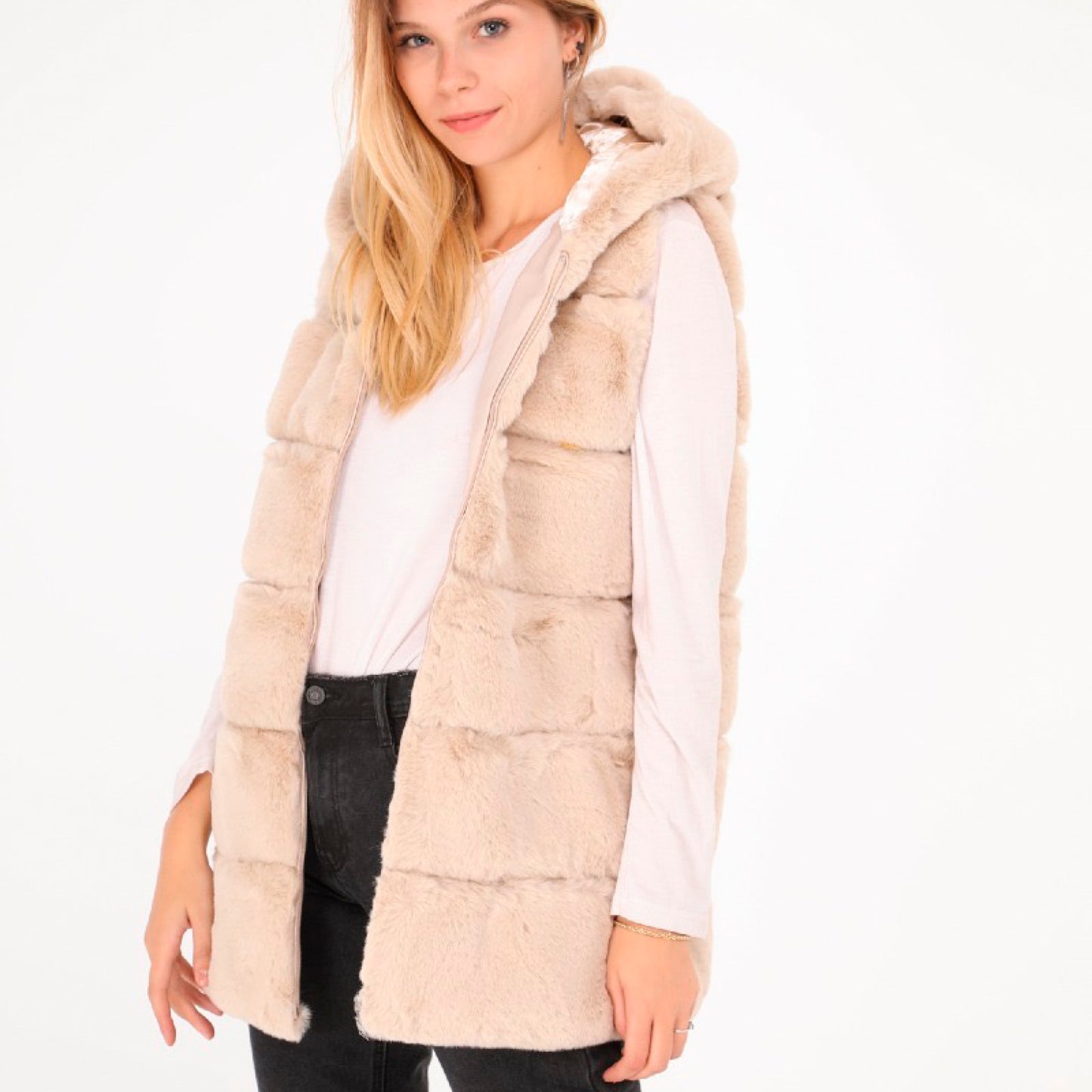 Heated fake fur long bodywarmer - Isolde Taupe - Taille unique