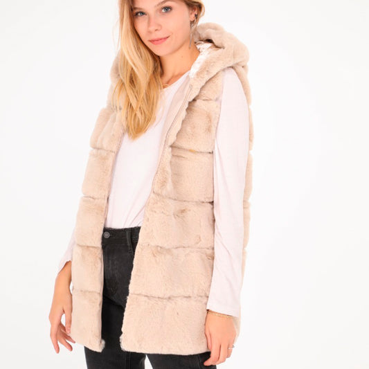 Heated fake fur long bodywarmer - Isolde Taupe - Taille unique