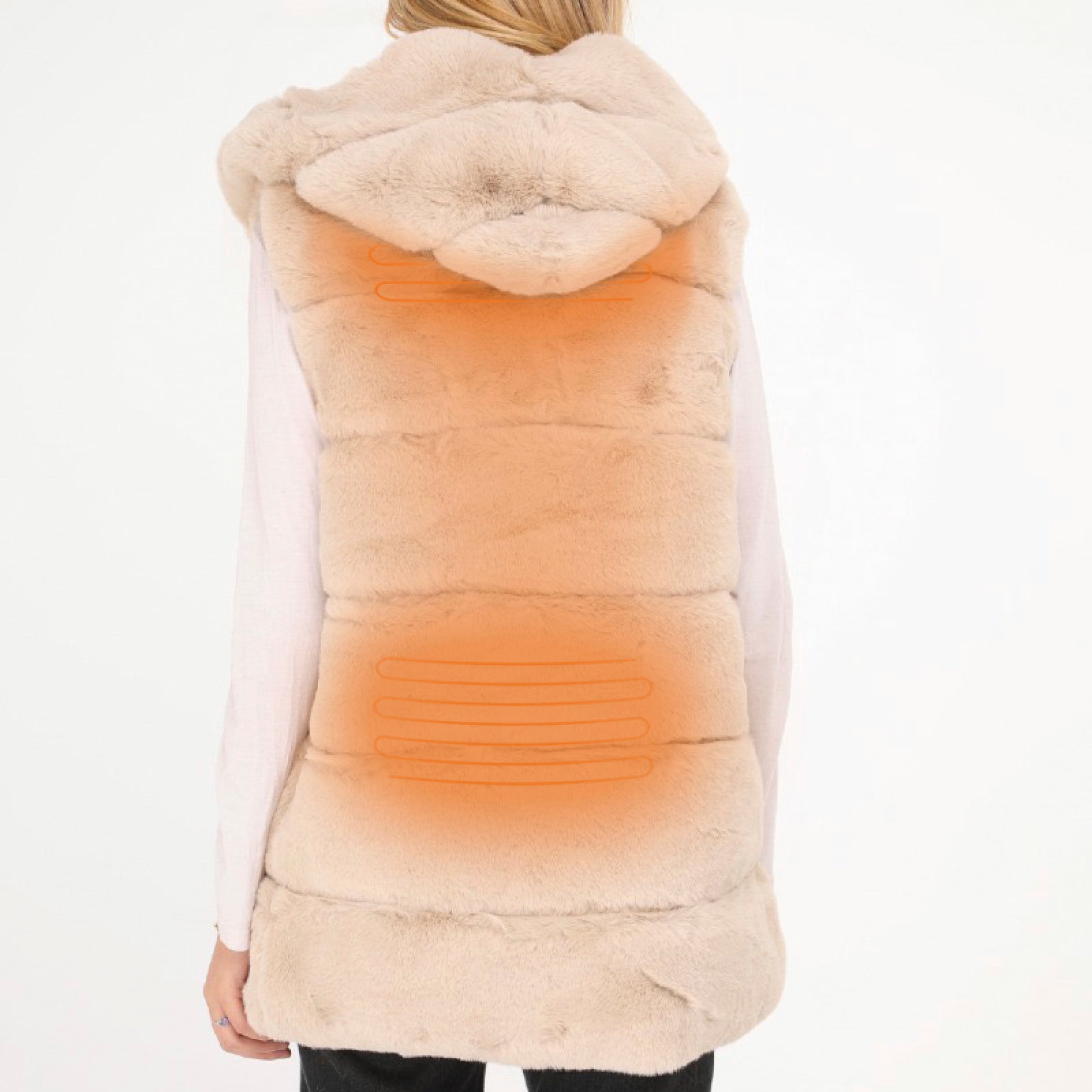 Heated fake fur long bodywarmer - Isolde Taupe - Taille unique