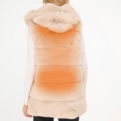 Heated fake fur long bodywarmer - Isolde Taupe - Taille unique