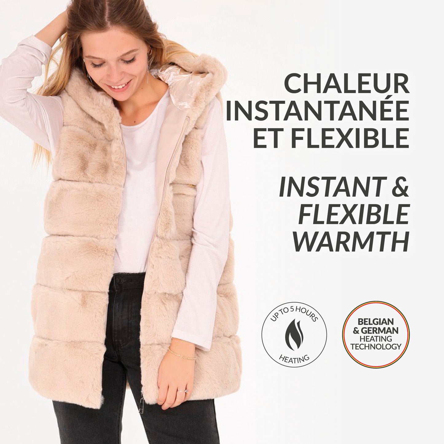 Heated fake fur long bodywarmer - Isolde Taupe - Taille unique