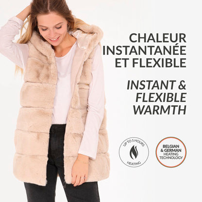 Heated fake fur long bodywarmer - Isolde Taupe - Taille unique