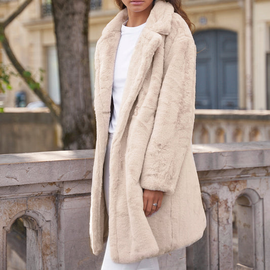 Heated fake fur long jacket - Aurora Taupe