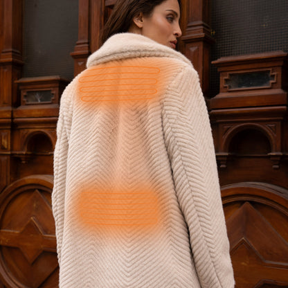 Heated fake fur long chevron jacket - Serena Taupe