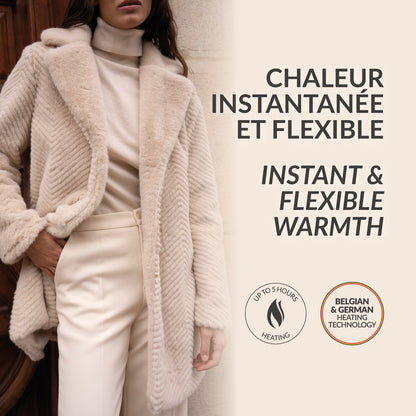 Heated fake fur long chevron jacket - Serena Taupe