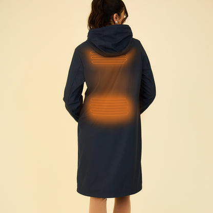 Heated waterproof long jacket with hood - Juliette Navy blue