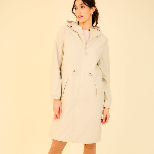 Heated waterproof long jacket with hood - Juliette Taupe