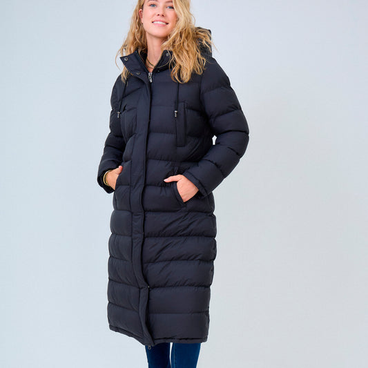 Heated long padded jacket with hood - Farah Black