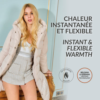 Heated long padded jacket with hood - Appolina Taupe
