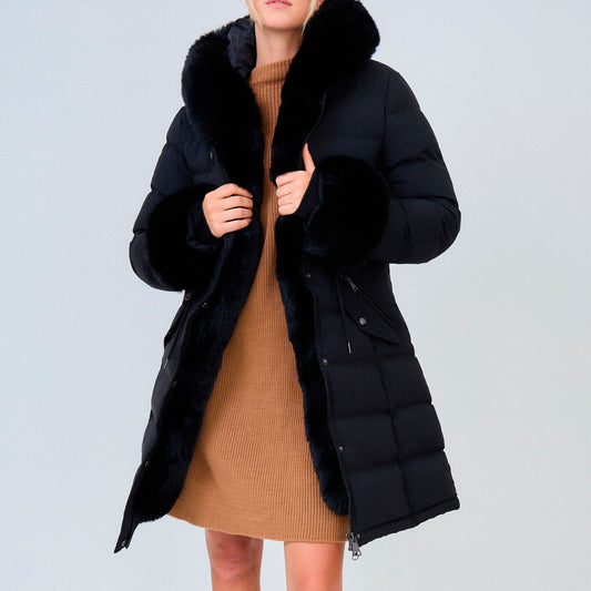 Heated long padded jacket with fake fur lining - Diana Black