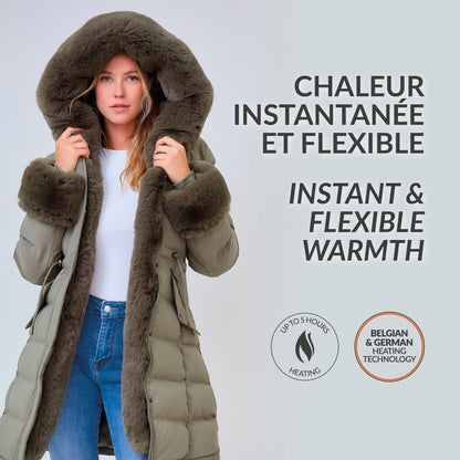 Heated long padded jacket with fake fur lining - Diana Matcha
