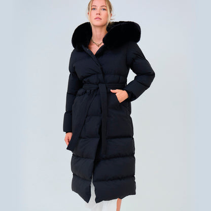 Heated long padded jacket with fake fur hood - Roxy Black