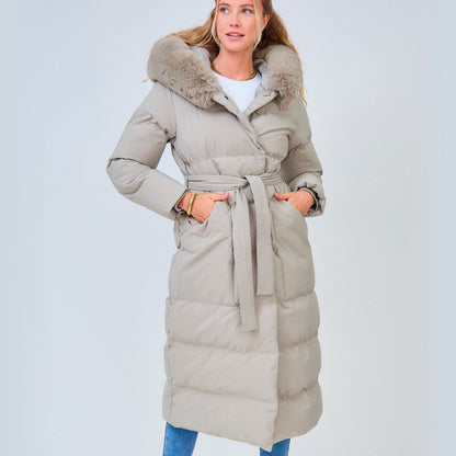 Heated long padded jacket with fake fur hood - Roxy Champagne