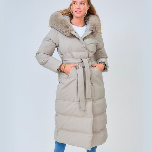 Heated long padded jacket with fake fur hood - Roxy Champagne