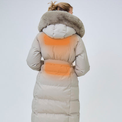 Heated long padded jacket with fake fur hood - Roxy Champagne