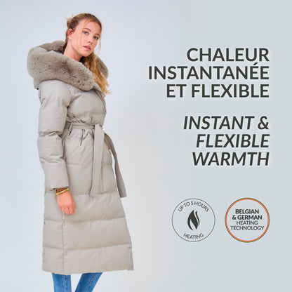 Heated long padded jacket with fake fur hood - Roxy Champagne