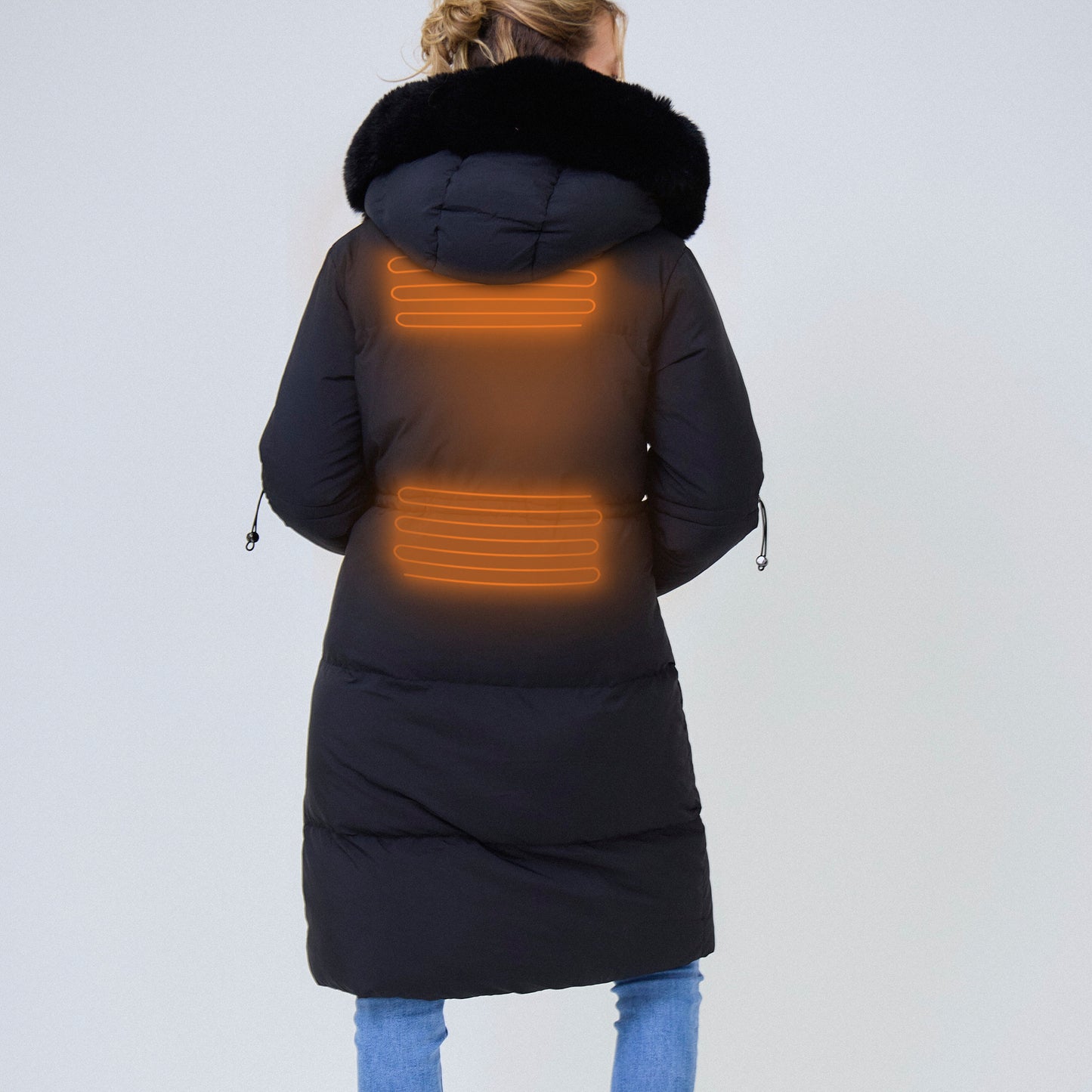 Heated long padded jacket with fake fur lining - Shani Black