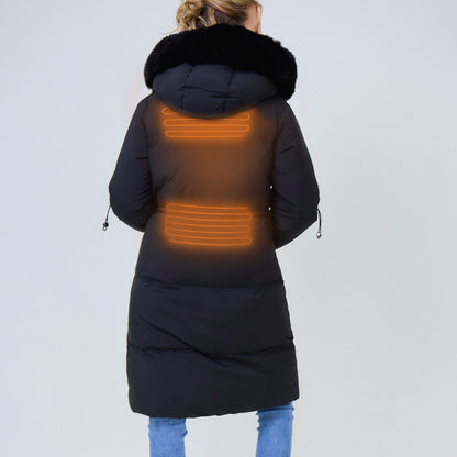 Heated long padded jacket with fake fur lining - Shani Black