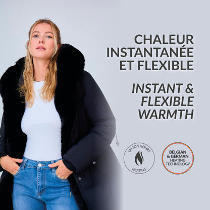 Heated long padded jacket with fake fur lining - Shani Black