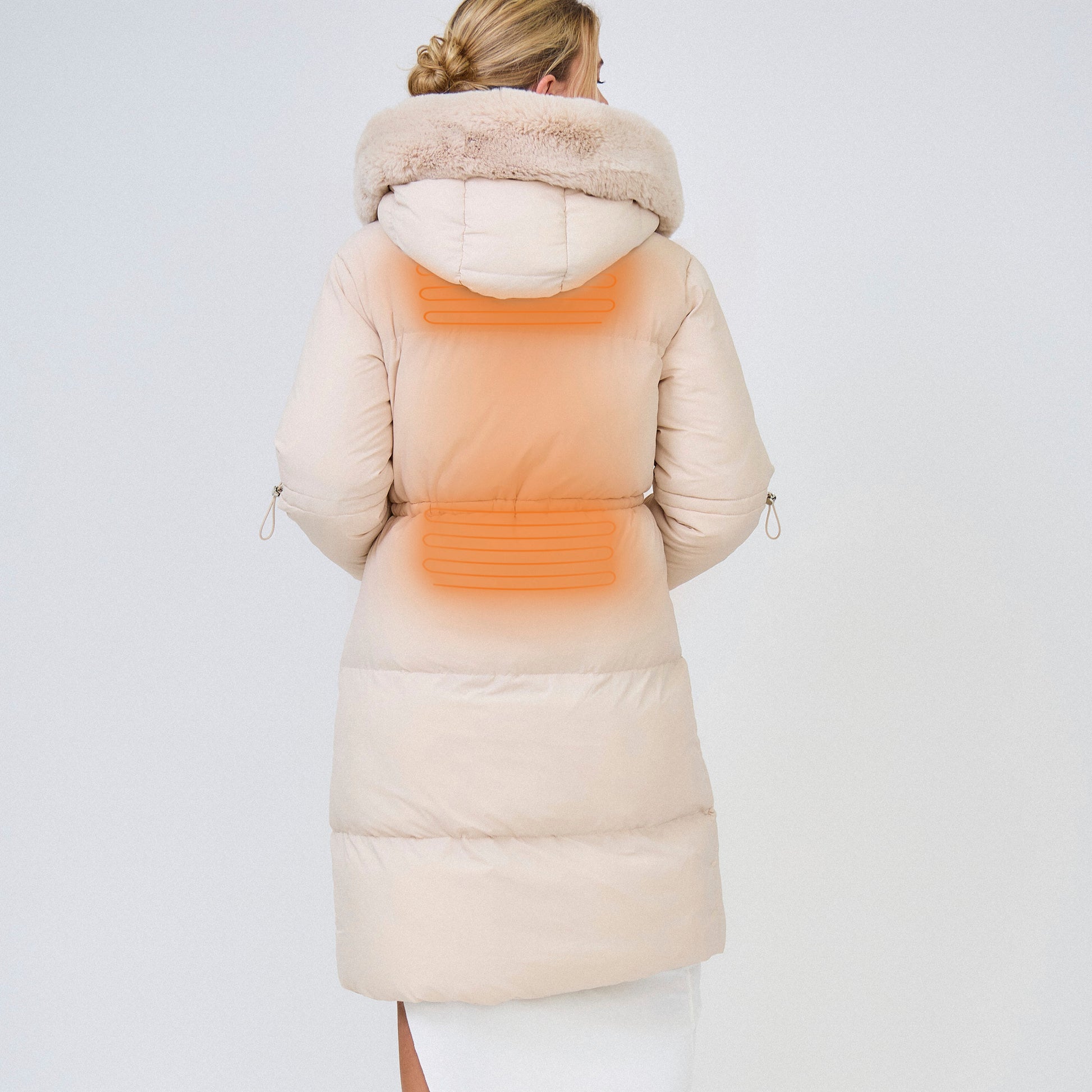 Heated long padded jacket with fake fur lining - Shani Taupe