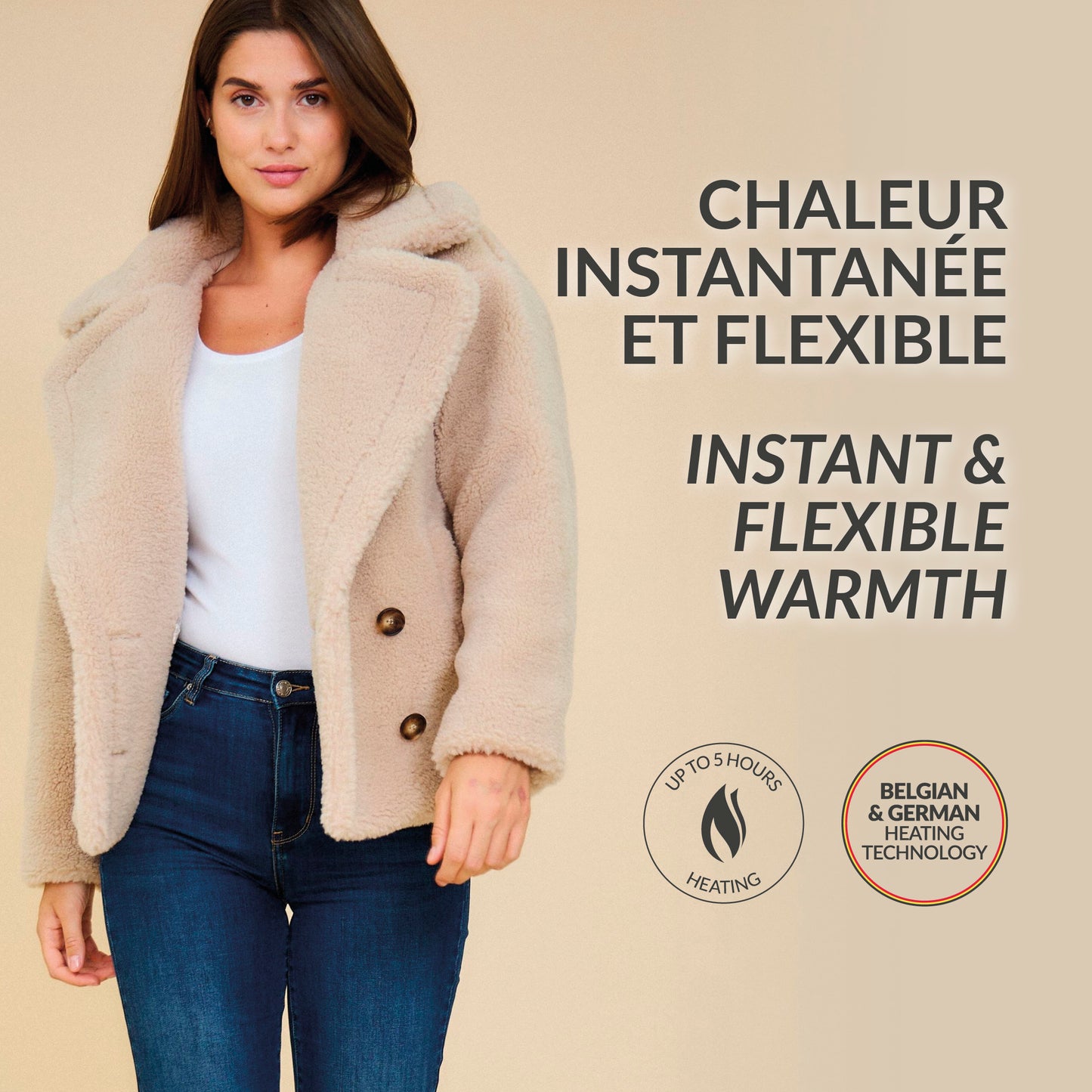 Heated teddy jacket - Cleo Taupe