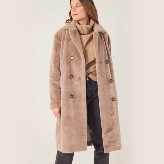 Heated fake fur long jacket - Helena Taupe