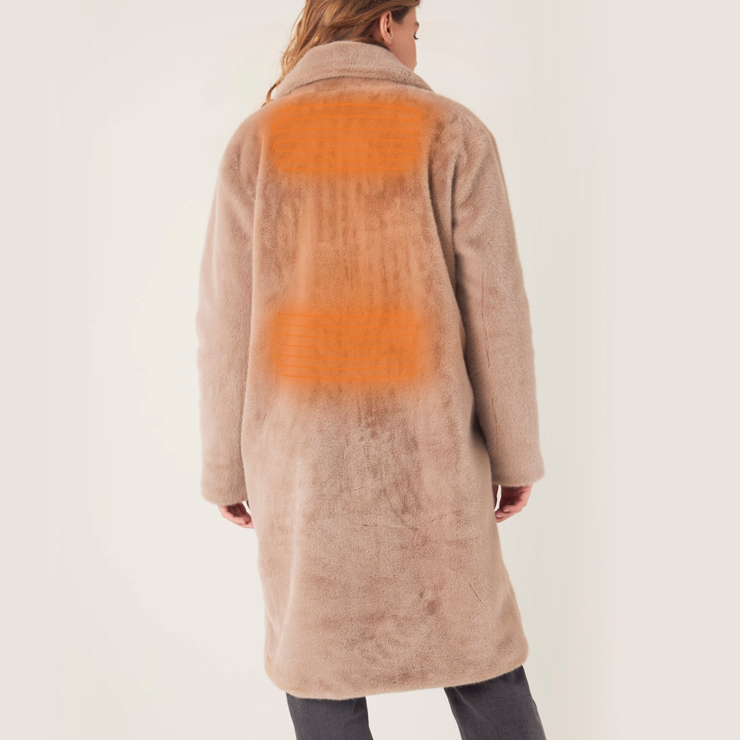Heated fake fur long jacket - Helena Taupe