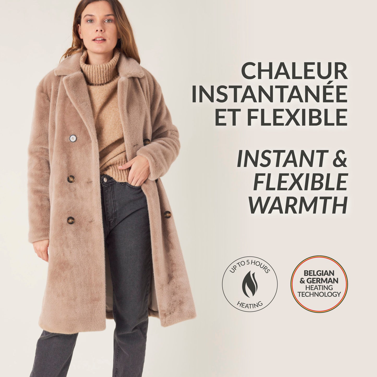 Heated fake fur long jacket - Helena Taupe
