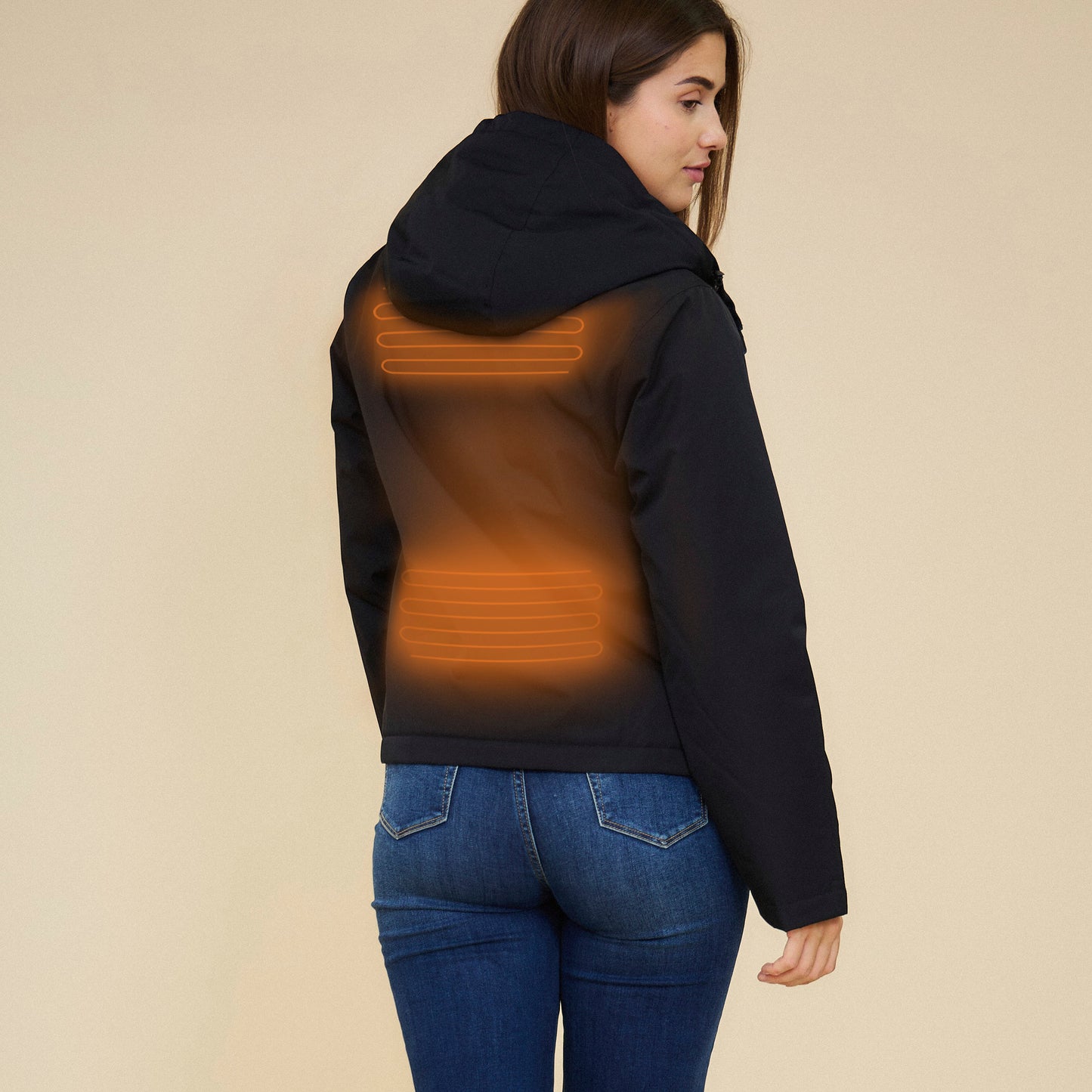 Heated jacket with leopard lining - Freya Black