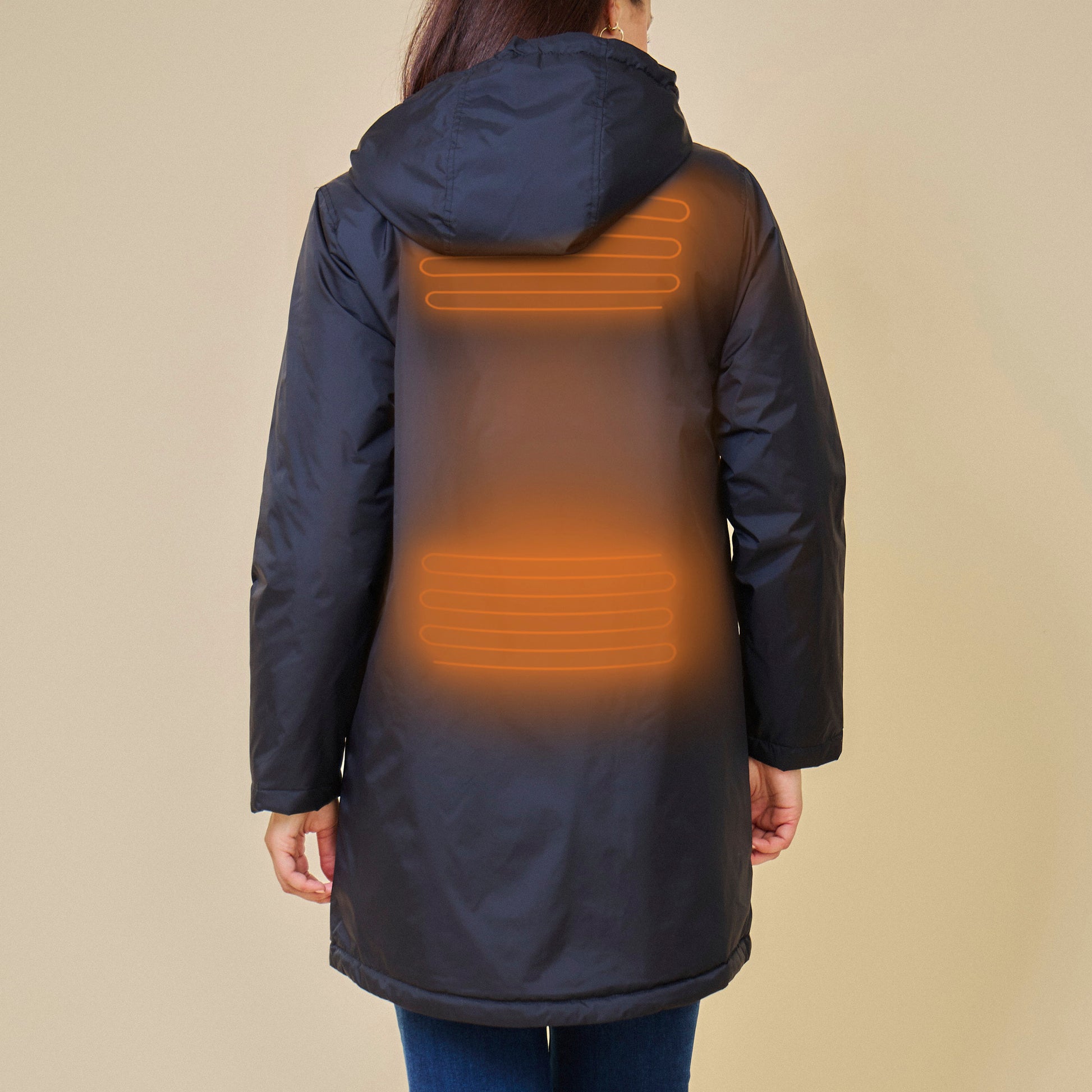 Heated long waterproof jacket - Chloé Black
