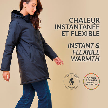 Heated long waterproof jacket - Chloé Black
