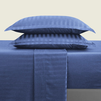 Sheet set cotton satin - dobby stripe woven blue