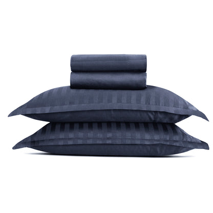 Sheet set cotton satin - dobby stripe woven dark blue