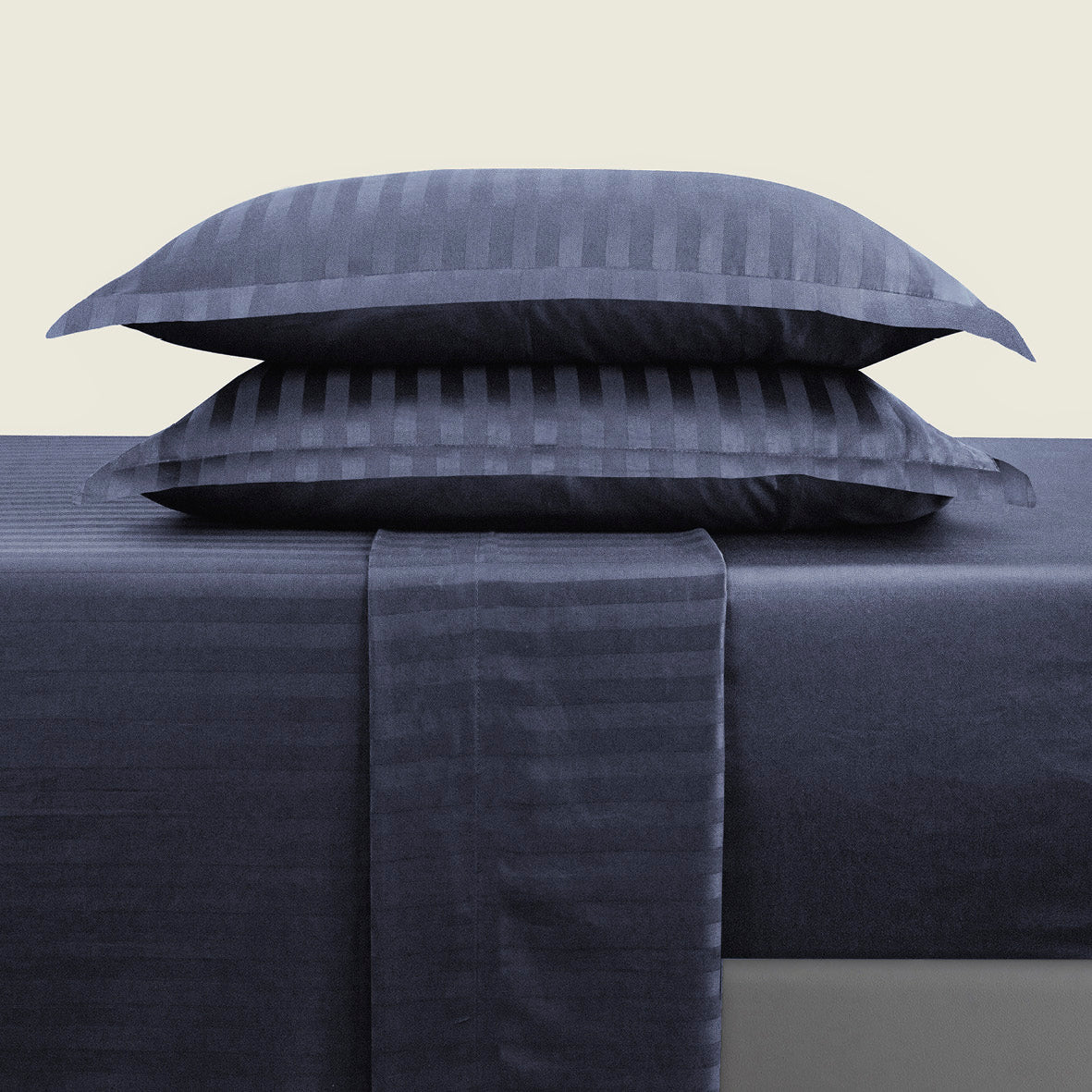 Sheet set cotton satin - dobby stripe woven dark blue