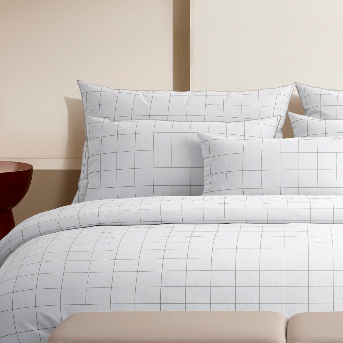 Duvet cover + pillowcase(s) cotton satin - Noa White / Taupe