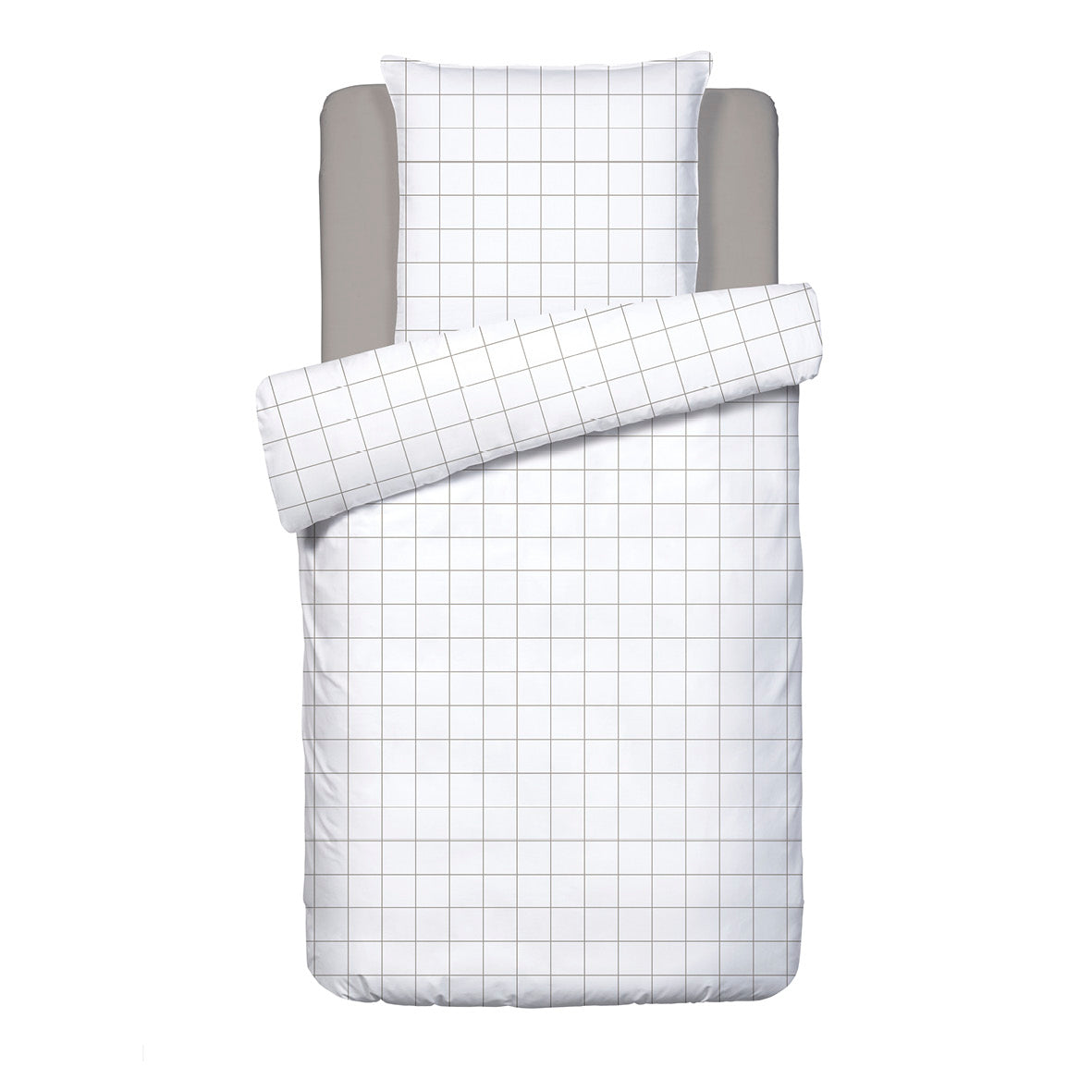 Duvet cover + pillowcase(s) cotton satin - Noa White / Taupe