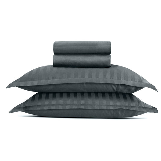 Sheet set cotton satin - dobby stripe woven dark grey