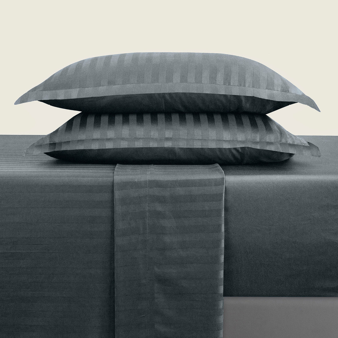 Ensemble de draps satin de coton - rayure tissé Jacquard Gris foncé