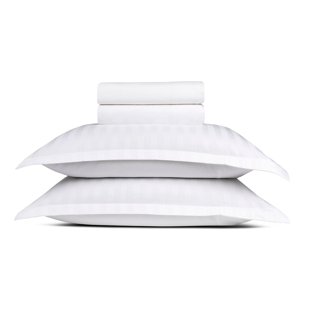 Sheet set cotton satin - dobby stripe woven white
