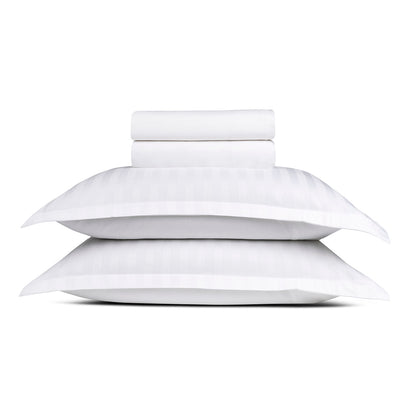 Sheet set cotton satin - dobby stripe woven white