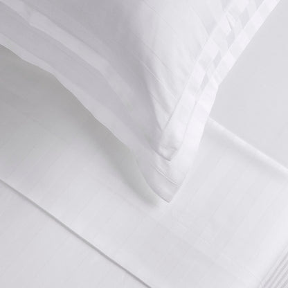 Sheet set cotton satin - dobby stripe woven white