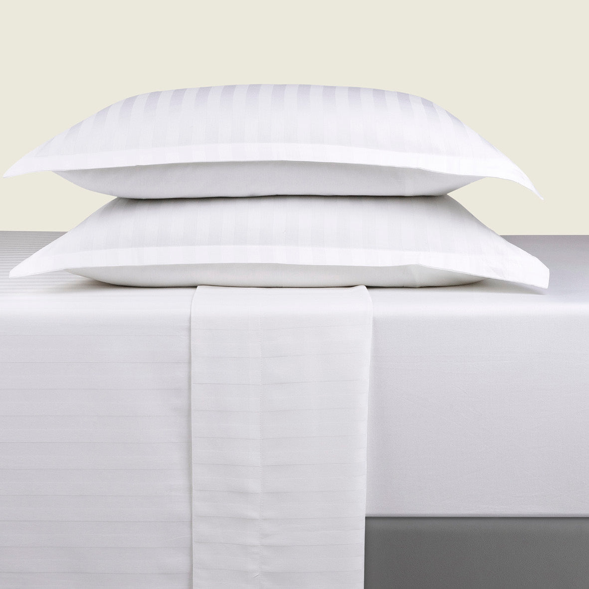 Sheet set cotton satin - dobby stripe woven white