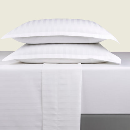 Sheet set cotton satin - dobby stripe woven white